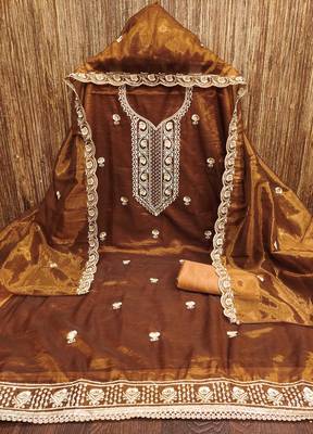 Mustard embroidered net churidar dress-materials 3