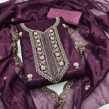 Purple embroidered net churidar dress-materials 1