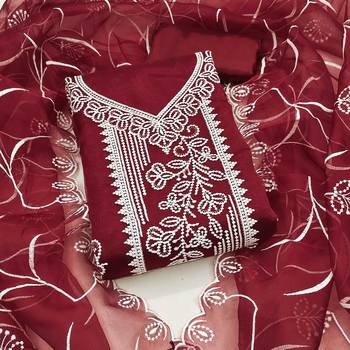 Maroon embroidered organza churidar dress-materials 1