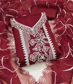 Maroon embroidered organza semi stitched churidar dress-materials