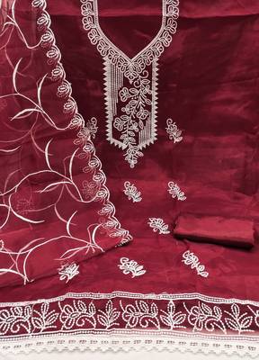 Maroon embroidered organza churidar dress-materials 2