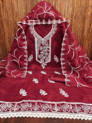 Maroon embroidered organza churidar dress-materials 3
