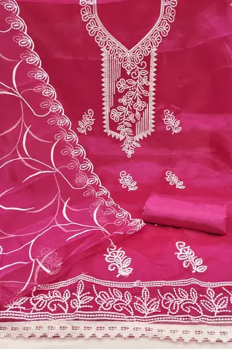 Pink embroidered organza churidar dress-materials