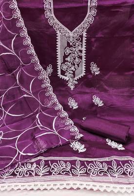 Purple embroidered organza churidar dress-materials 2