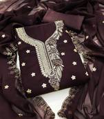 Brown embroidered georgette semi stitched churidar dress-materials