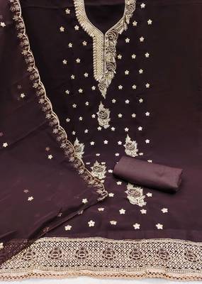 Brown embroidered georgette churidar dress-materials 2