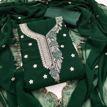 Green embroidered georgette churidar dress-materials 1