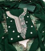 Green embroidered georgette semi stitched churidar dress-materials