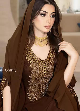 Brown Ethnic Stitched Handworking Embroidered Moroccan Style Kaftan Abaya for Women – Elegant Party Wear