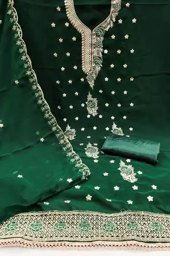 Green embroidered georgette churidar dress-materials