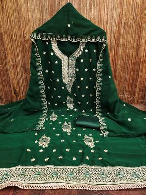 Green embroidered georgette churidar dress-materials 3