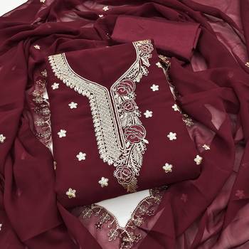 Magenta embroidered georgette churidar dress-materials 1