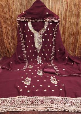 Magenta embroidered georgette churidar dress-materials 3