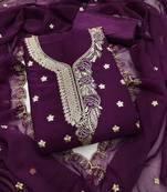Purple embroidered georgette semi stitched churidar dress-materials
