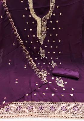 Purple embroidered georgette churidar dress-materials 2