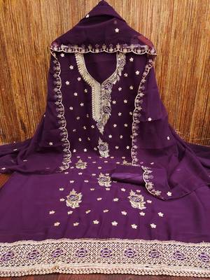 Purple embroidered georgette churidar dress-materials 3