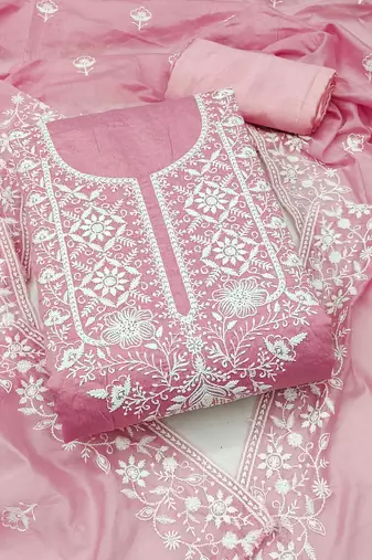 Baby-pink embroidered cotton semi stitched churidar dress-materials
