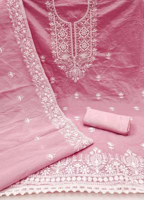Baby-pink embroidered cotton churidar dress-materials 2