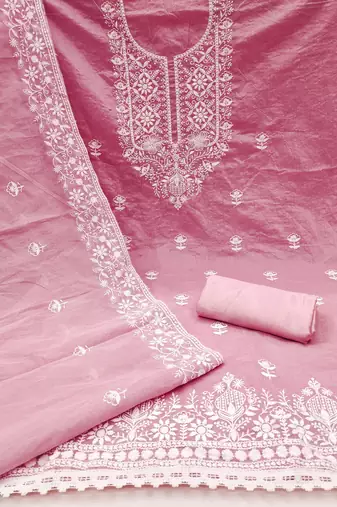 Baby-pink embroidered cotton churidar dress-materials