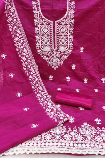 Pink embroidered cotton churidar dress-materials
