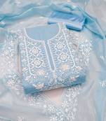 Sky-blue embroidered cotton semi stitched churidar dress-materials