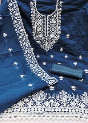 Teal-blue embroidered cotton churidar dress-materials 2