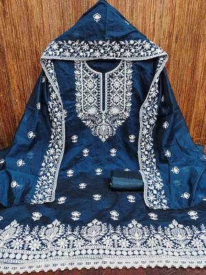 Teal-blue embroidered cotton churidar dress-materials 3