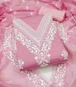 Baby-pink embroidered cotton semi stitched churidar dress-materials