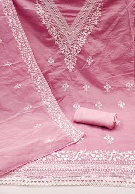 Baby-pink embroidered cotton churidar dress-materials 2