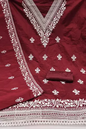 Maroon embroidered cotton churidar dress-materials