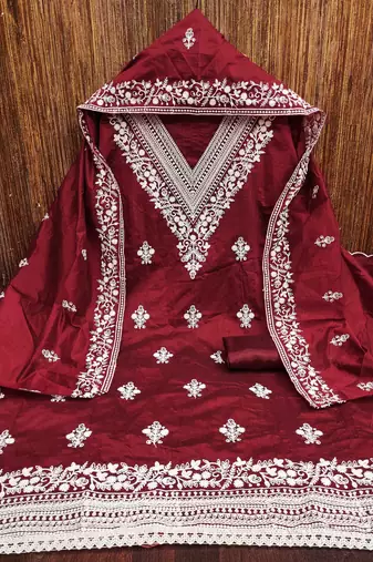 Maroon embroidered cotton churidar dress-materials