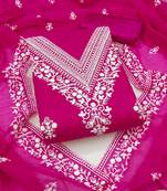 Pink embroidered cotton semi stitched churidar dress-materials