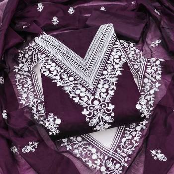 Purple embroidered cotton churidar dress-materials 1