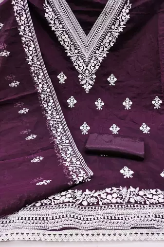 Purple embroidered cotton churidar dress-materials