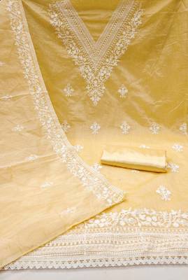 Yellow embroidered cotton churidar dress-materials 2