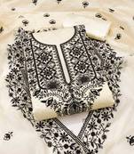 Cream embroidered cotton semi stitched churidar dress-materials