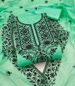 Light-green embroidered cotton semi stitched churidar dress-materials