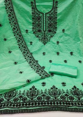 Light-green embroidered cotton churidar dress-materials 2