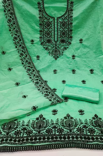 Light-green embroidered cotton churidar dress-materials