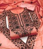 Peach embroidered cotton semi stitched churidar dress-materials