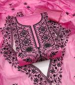 Pink embroidered cotton semi stitched churidar dress-materials