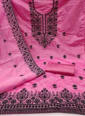Pink embroidered cotton churidar dress-materials 2