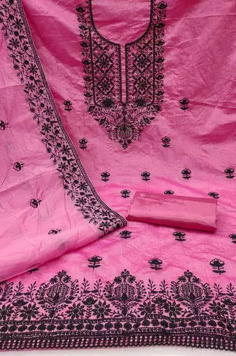 Pink embroidered cotton churidar dress-materials