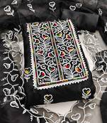 Black embroidered organza semi stitched churidar dress-materials