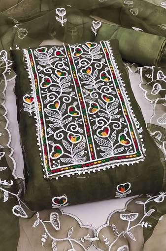 Mehendi embroidered organza semi stitched churidar dress-materials