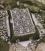 Mehendi embroidered organza semi stitched churidar dress-materials