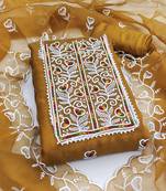 Mustard embroidered organza semi stitched churidar dress-materials