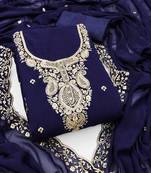 Blue embroidered georgette semi stitched churidar dress-materials