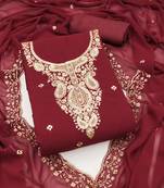 Maroon embroidered georgette semi stitched churidar dress-materials