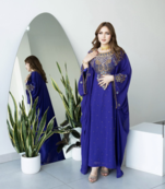Blue Heavy Embroidered Moroccan Style Kaftan Abaya for Women – Luxury Party Wear